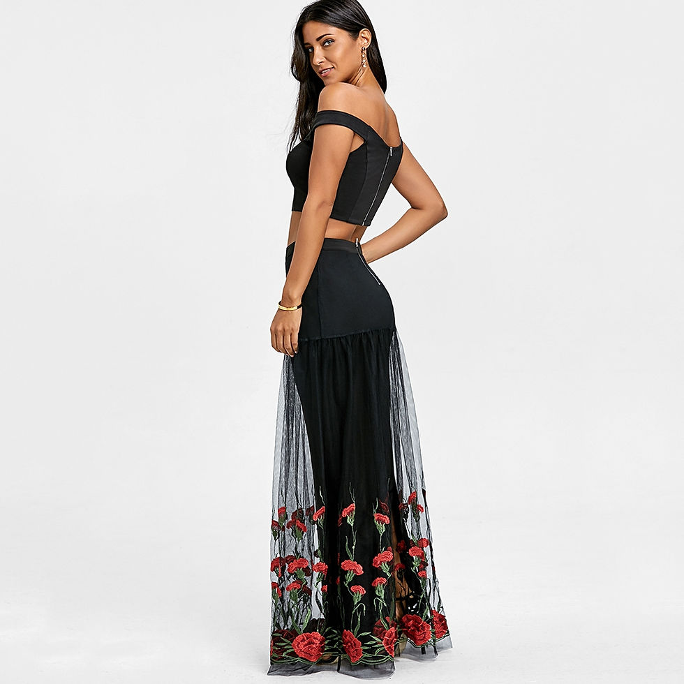 Thumbnail: Bardot Floral Embroidery Two Piece Dress