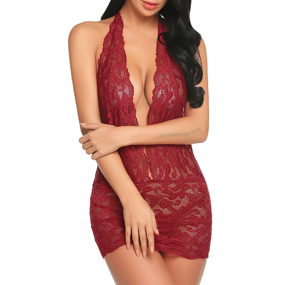 Thumbnail: Sexy Halter Backless Plunge Lace Babydoll