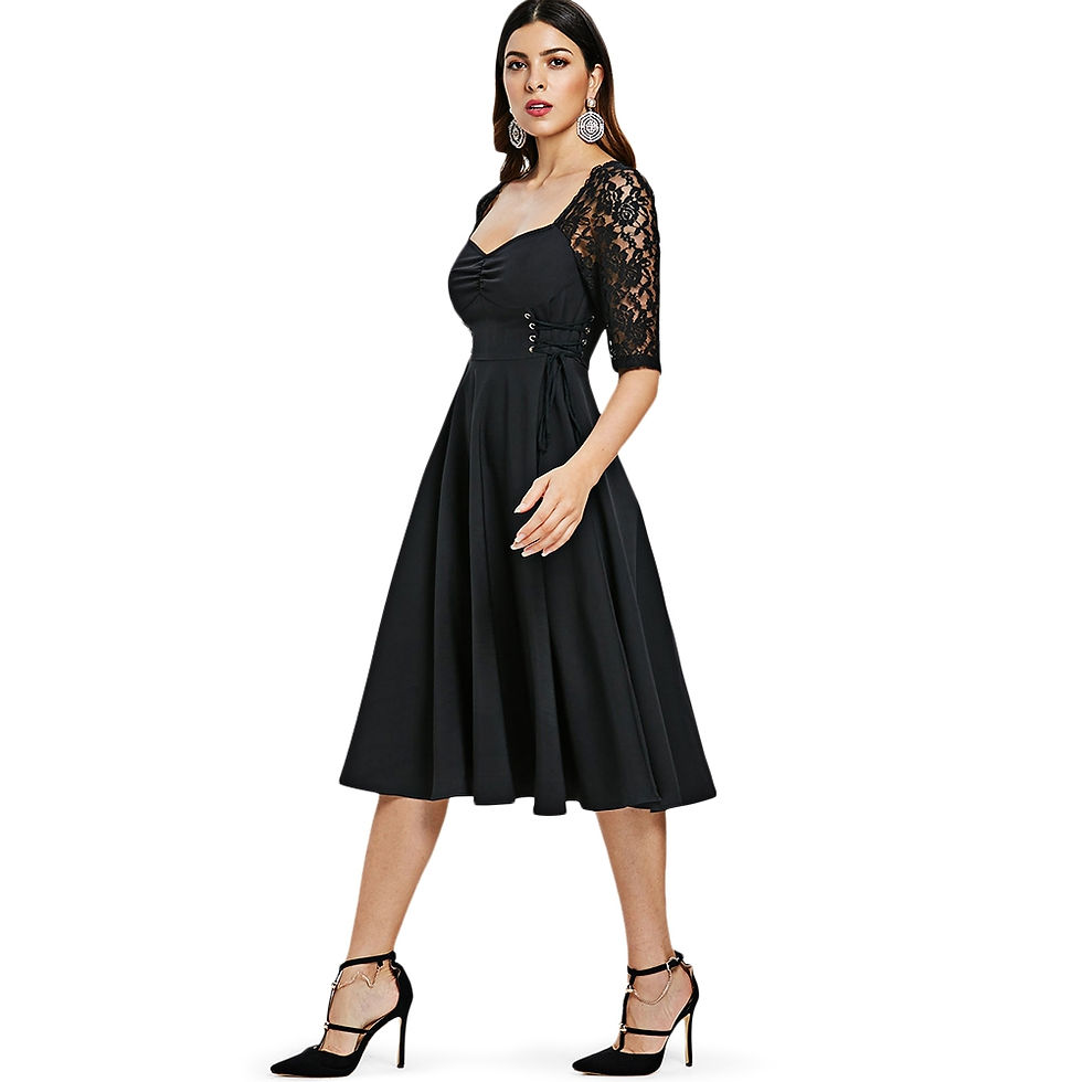 Thumbnail: Lace Panel Ruched Bust Little Black Dress