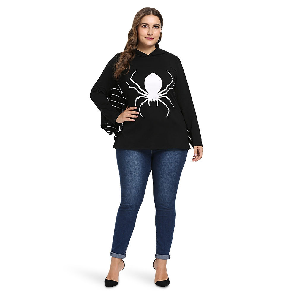 Thumbnail: Hooded Collar Long Batwing Sleeve Spider Web Print Halloween Women Hoodie