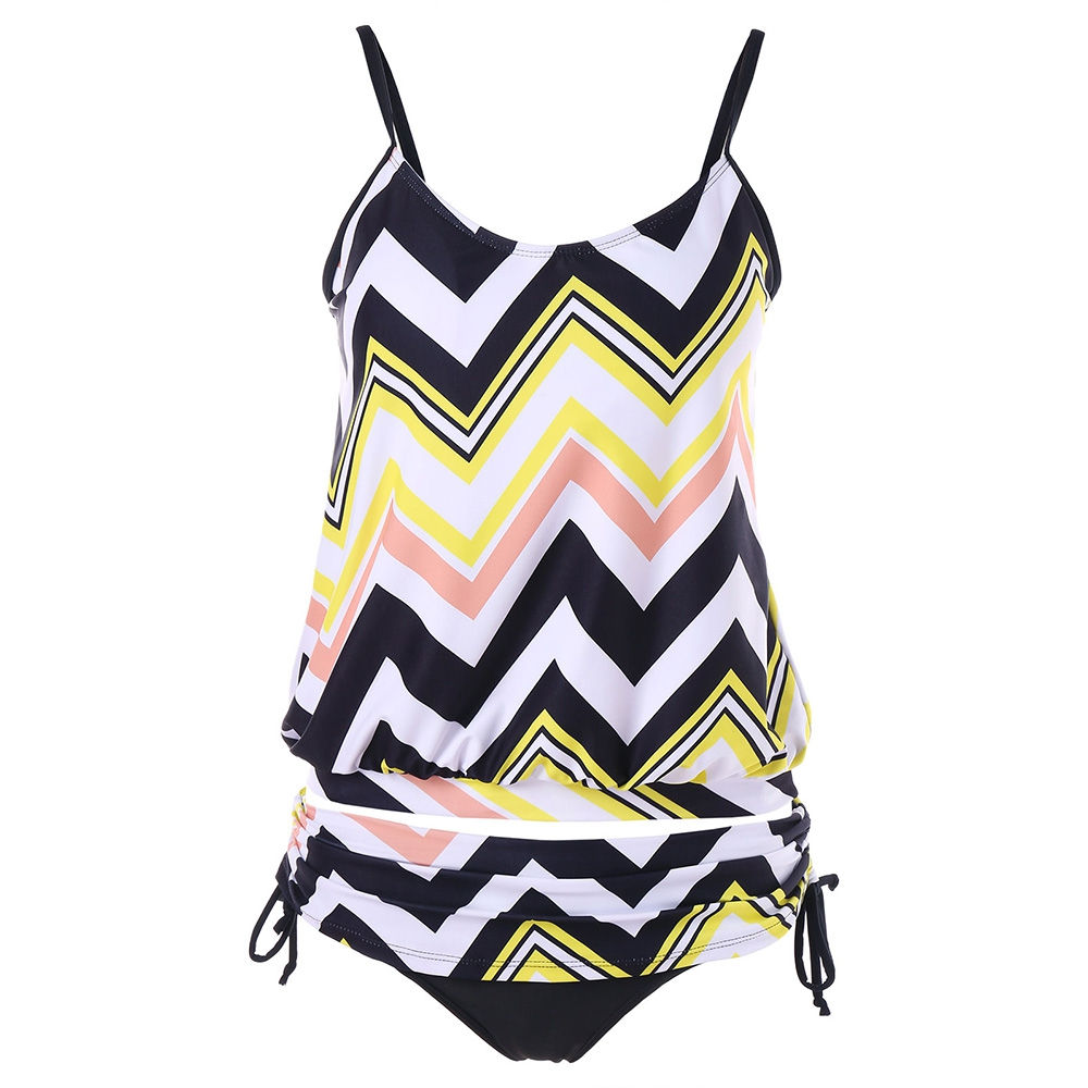 Zig Zag Spaghetti Strap Tankini Set - Peony Pink