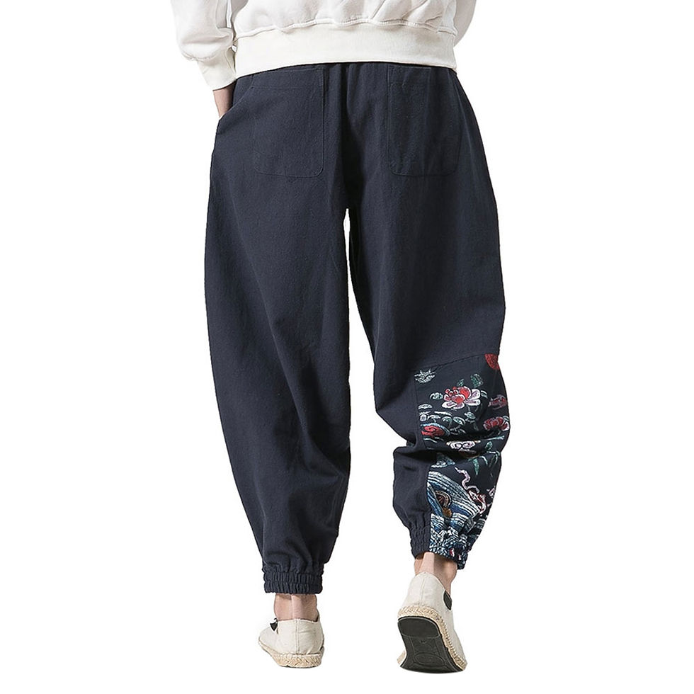 Thumbnail: Cotton Linen Chinoiserie Printed Jogger Pants