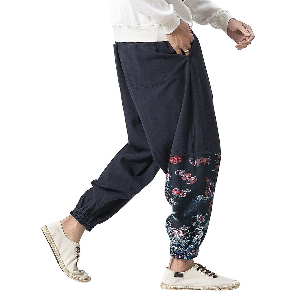 Thumbnail: Cotton Linen Chinoiserie Printed Jogger Pants