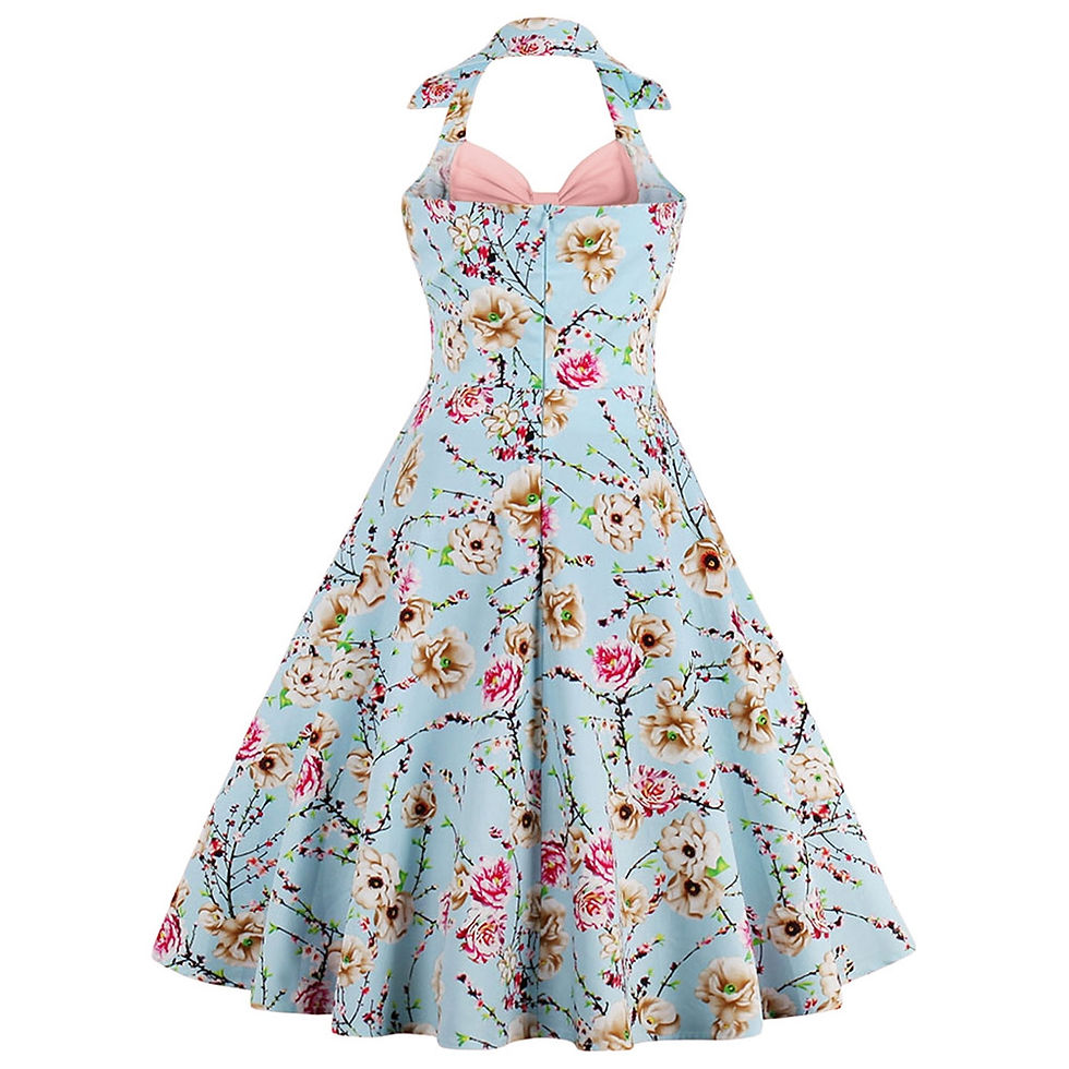 Thumbnail: Halter Neck Floral Pin Up A Line Dress