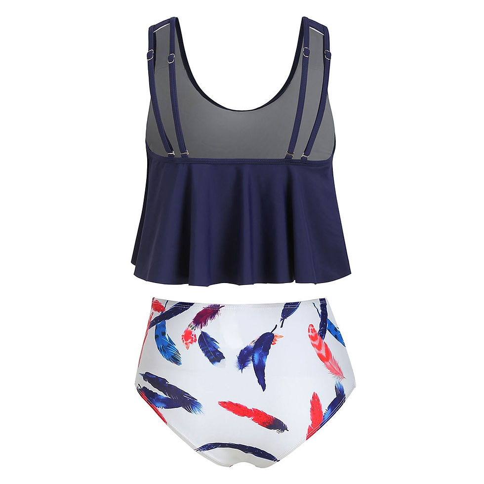 Thumbnail: Feather Leaf Flounce Ruched Tankini Set - Color Collection 2