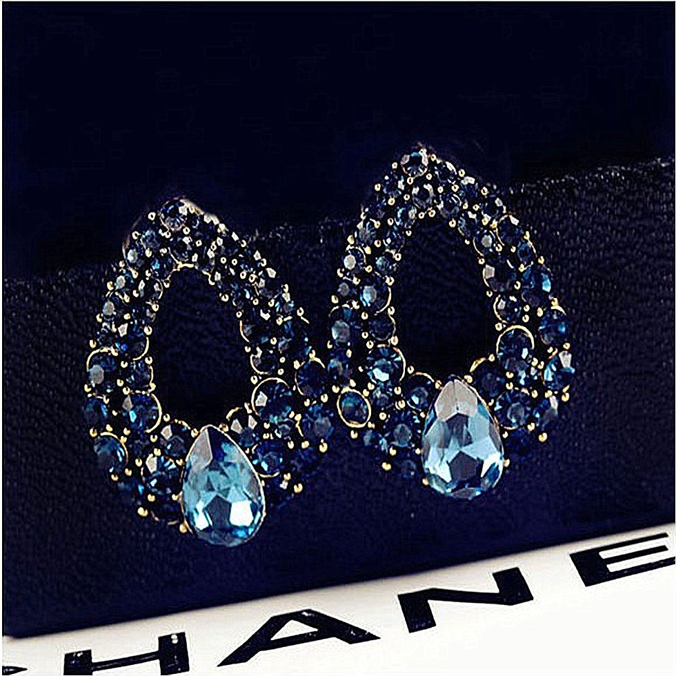 Thumbnail: Women Fashion Jewelry Navy Blue Crystal Earrings
