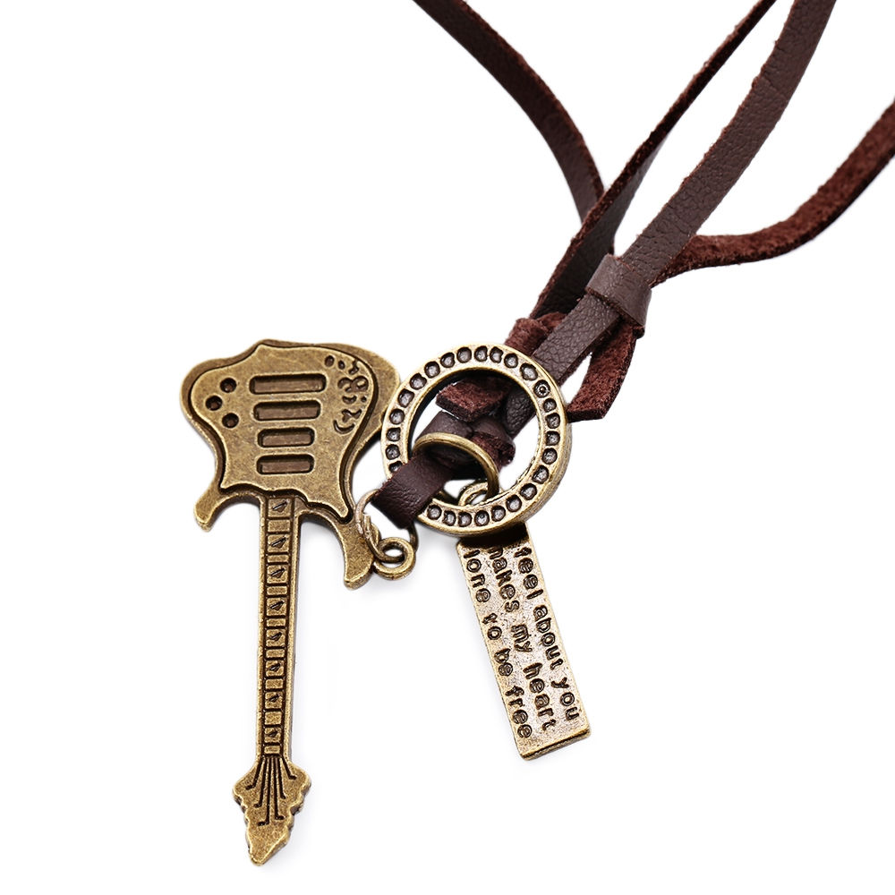 Stylish Guitar Pattern Design Adjustable Unisex Leather Necklace