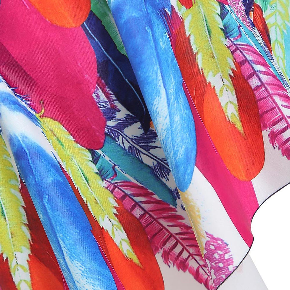 Thumbnail: Feather Print Padded Overlay Tankini Swimsuit