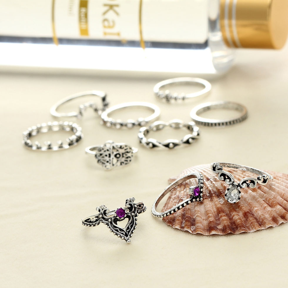 Thumbnail: 10pcs Women Fashion Ring set Antique Silver Plated Vintage Turquoise Stone Rings