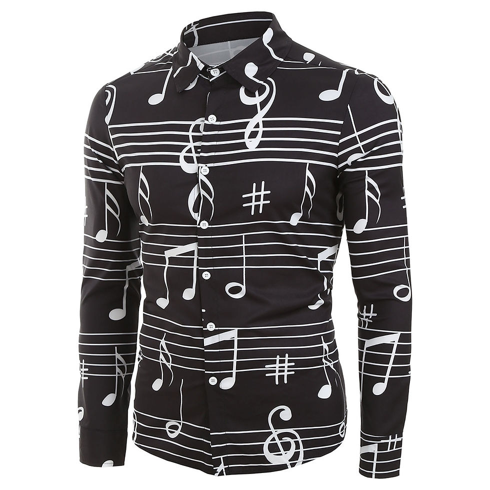 Thumbnail: Music Notes Print Long Sleeve Button Up Festival Shirt
