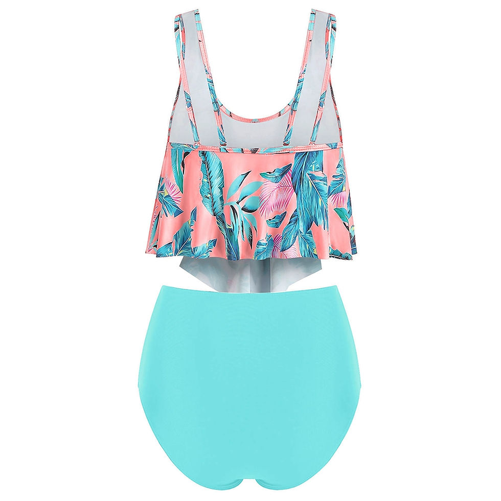Thumbnail: Leaf Print Flounce Plus Size High Waisted Bikini Set