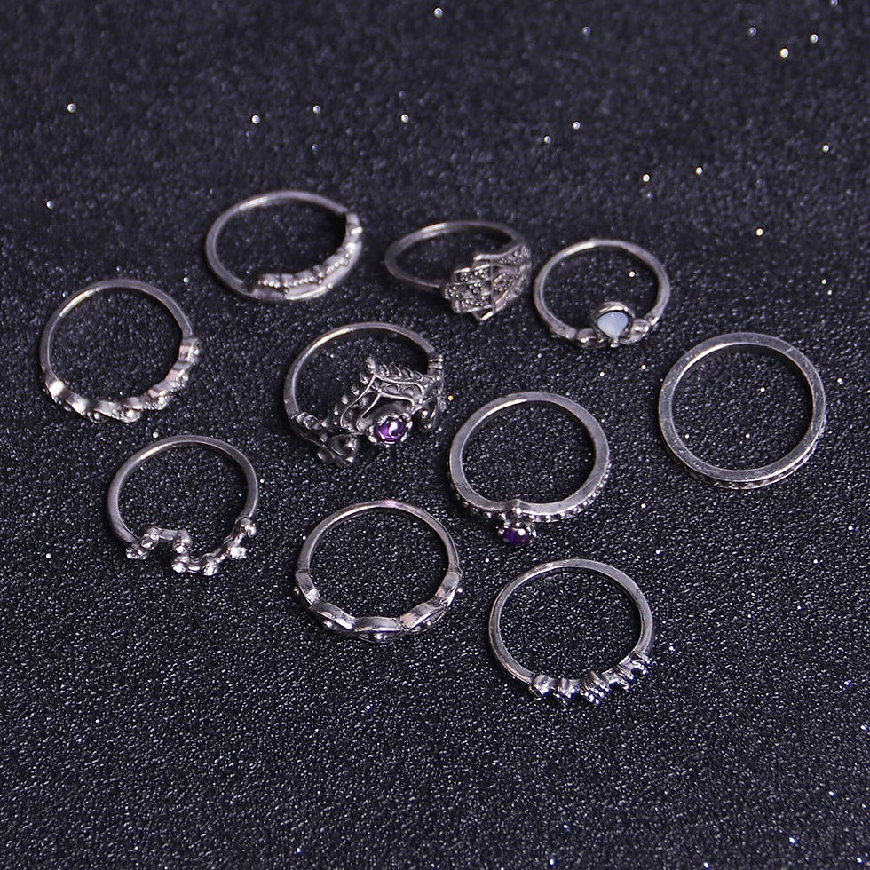 Thumbnail: 10pcs Women Fashion Ring set Antique Silver Plated Vintage Turquoise Stone Rings