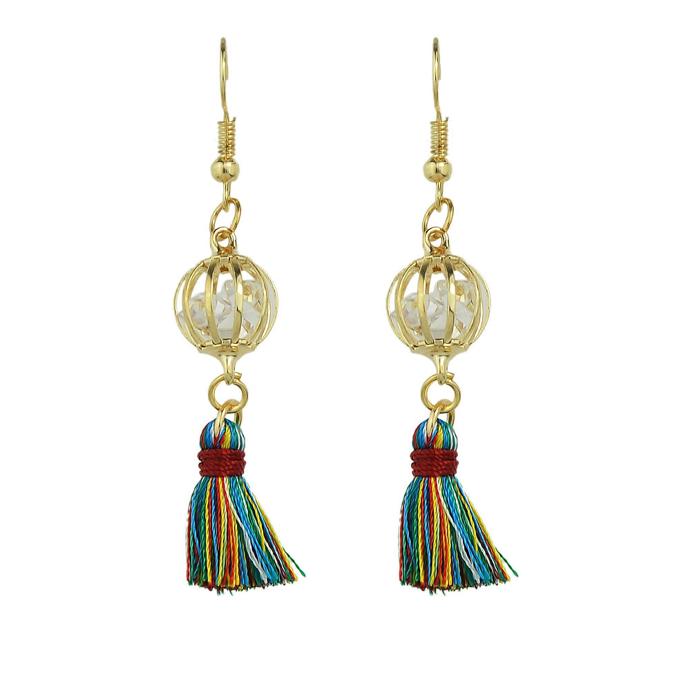 Thumbnail: Colorful Fringes Tassel Cotton Dangle Earring