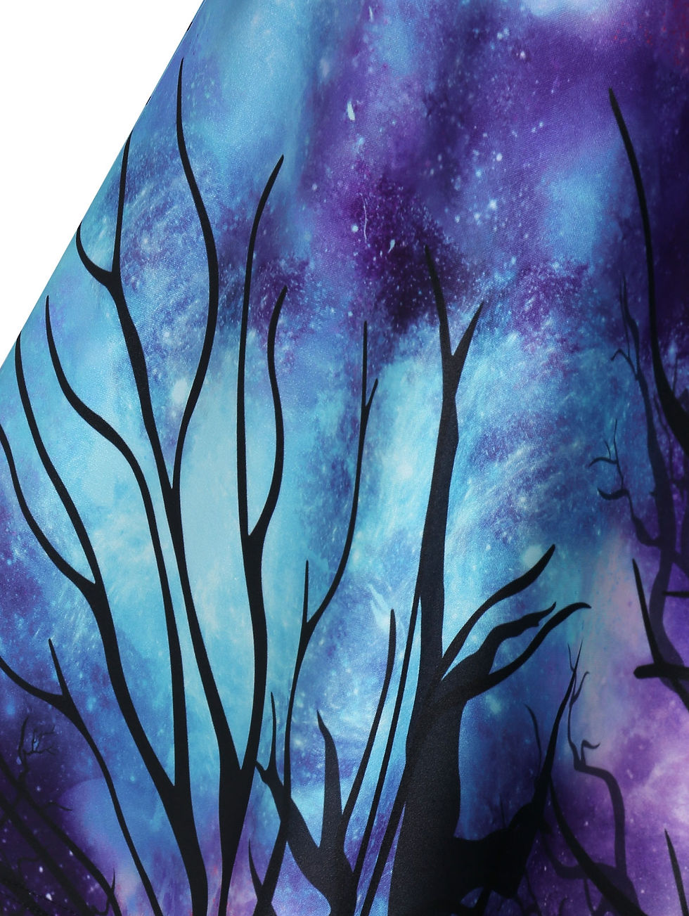Thumbnail: Halloween Starry Sky Pattern Skew Neck Dress