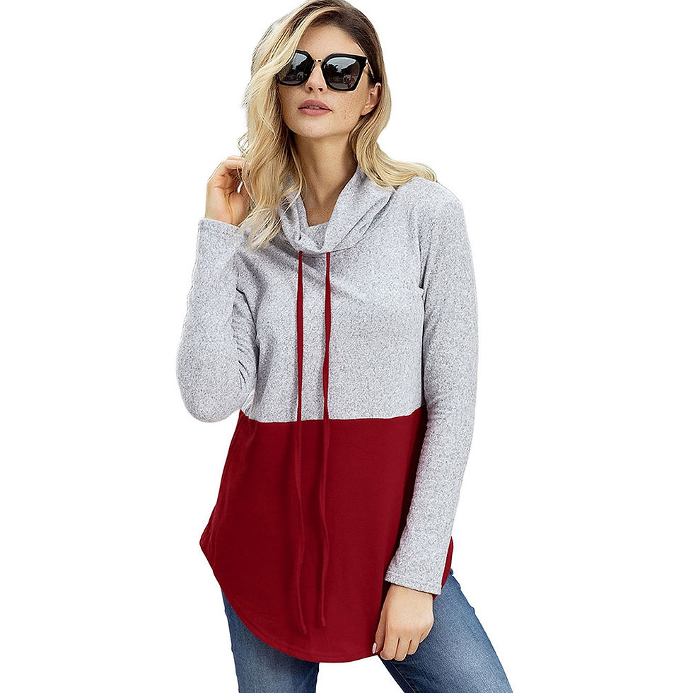Thumbnail: Color Blocking Drawstring Cowl Neck Sweatshirt