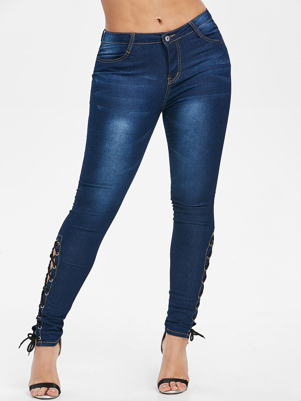 Thumbnail: High Waisted Side Lace Up Jeans