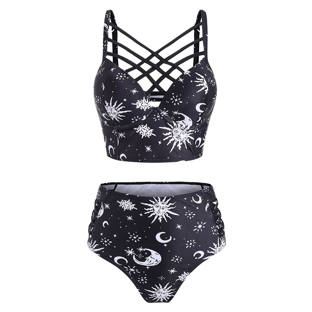Sun Star Moon Lattice Underwire Tankini Swimsuit