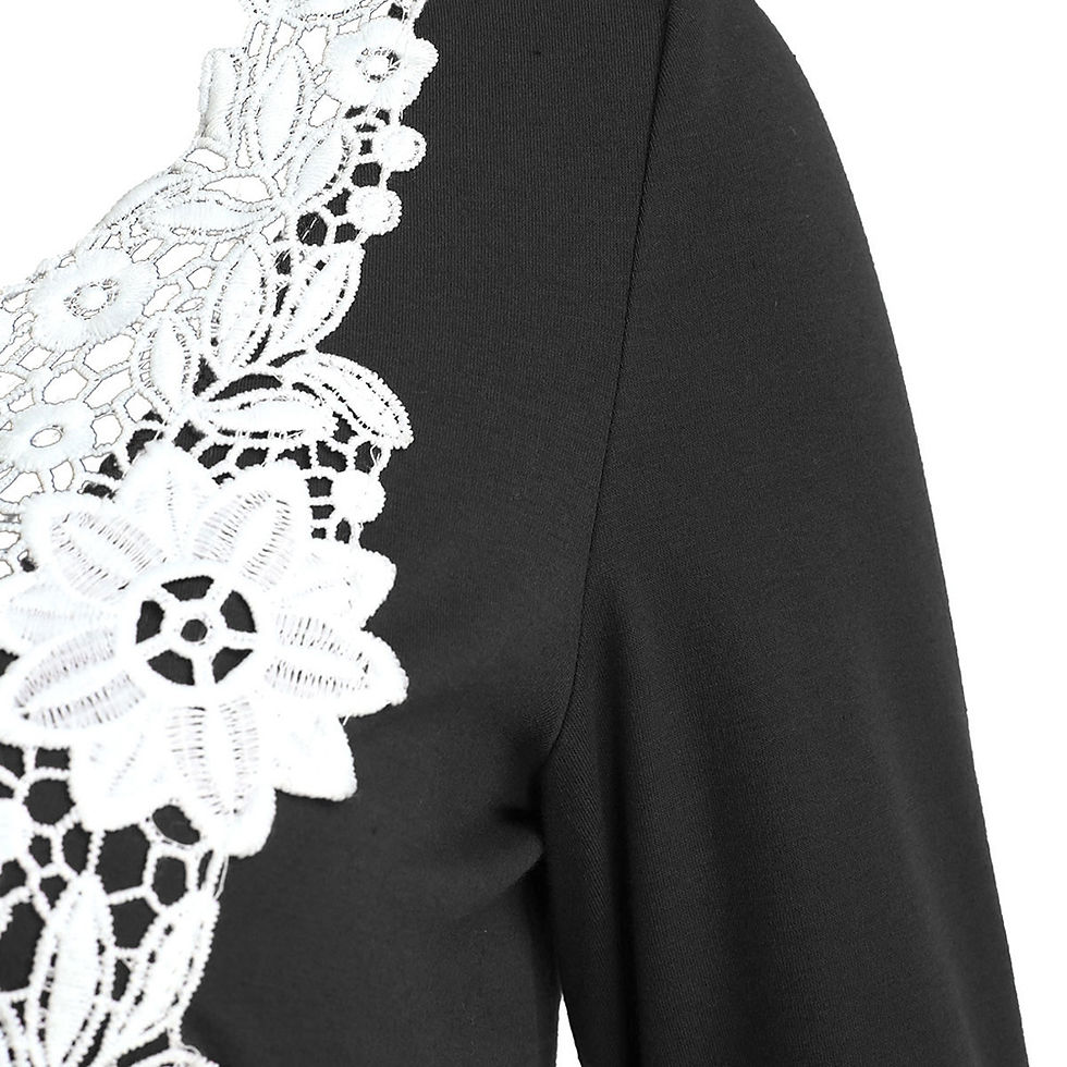 Thumbnail: Crochet Front Flare Sleeve Short Dress - Black