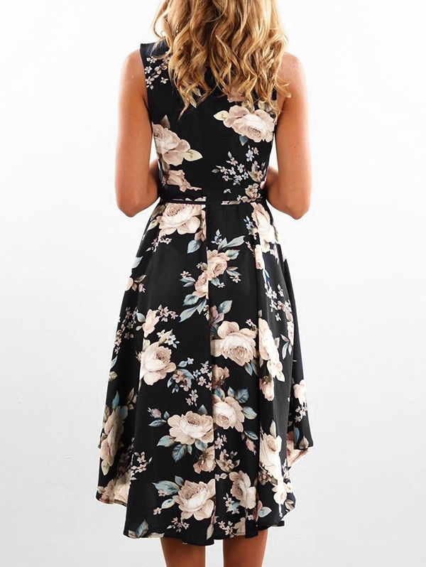 Thumbnail: Wrap Floral Print High Low Hem Dress