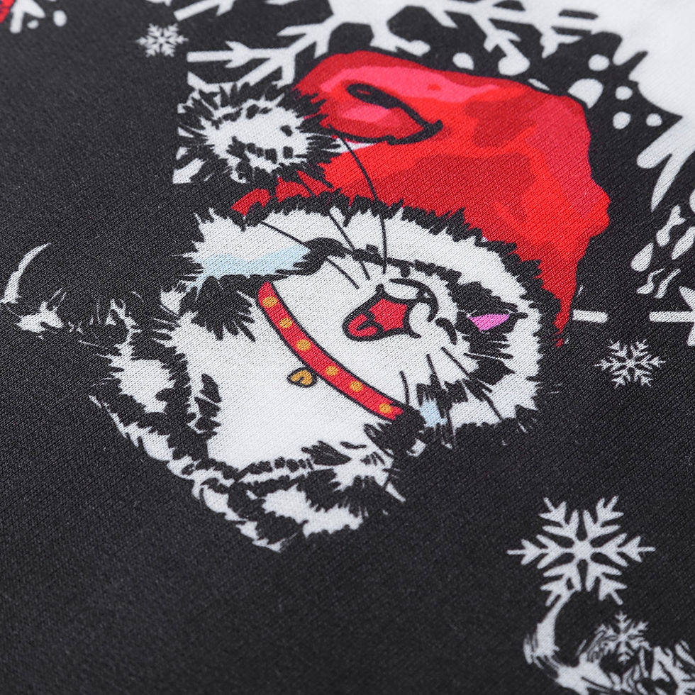 Thumbnail: Skew Neck Long Sleeve Kitten Christmas Print Button Women Sweatshirt