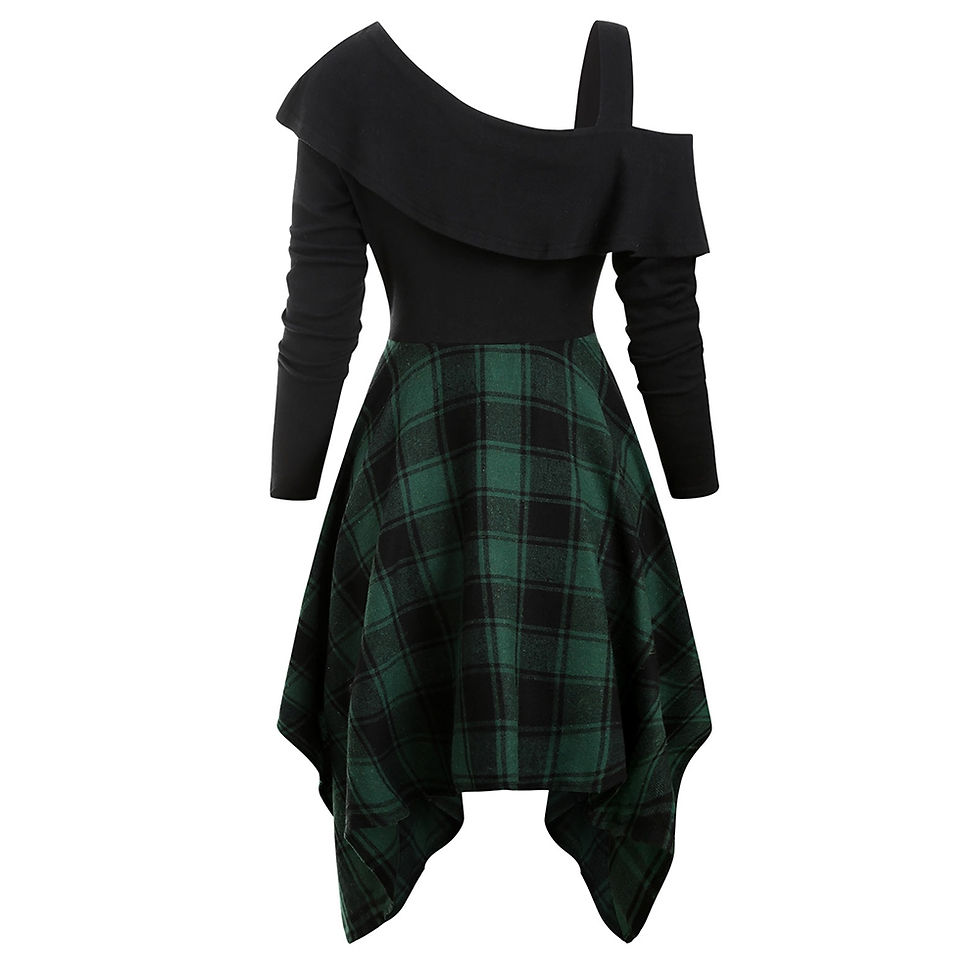 Thumbnail: Plaid Skew Neck Flounce Asymmetrical Dress