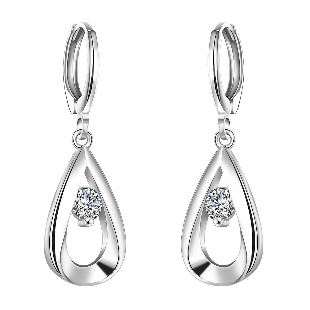 Simple Water Zircon Silver Earrings