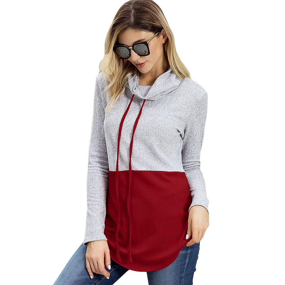 Thumbnail: Color Blocking Drawstring Cowl Neck Sweatshirt
