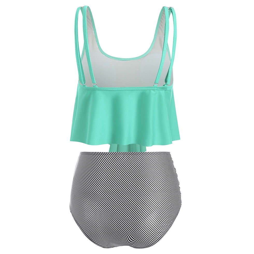 Thumbnail: U Neck Striped Overlay Padded Tankini Set - Color Collection 2