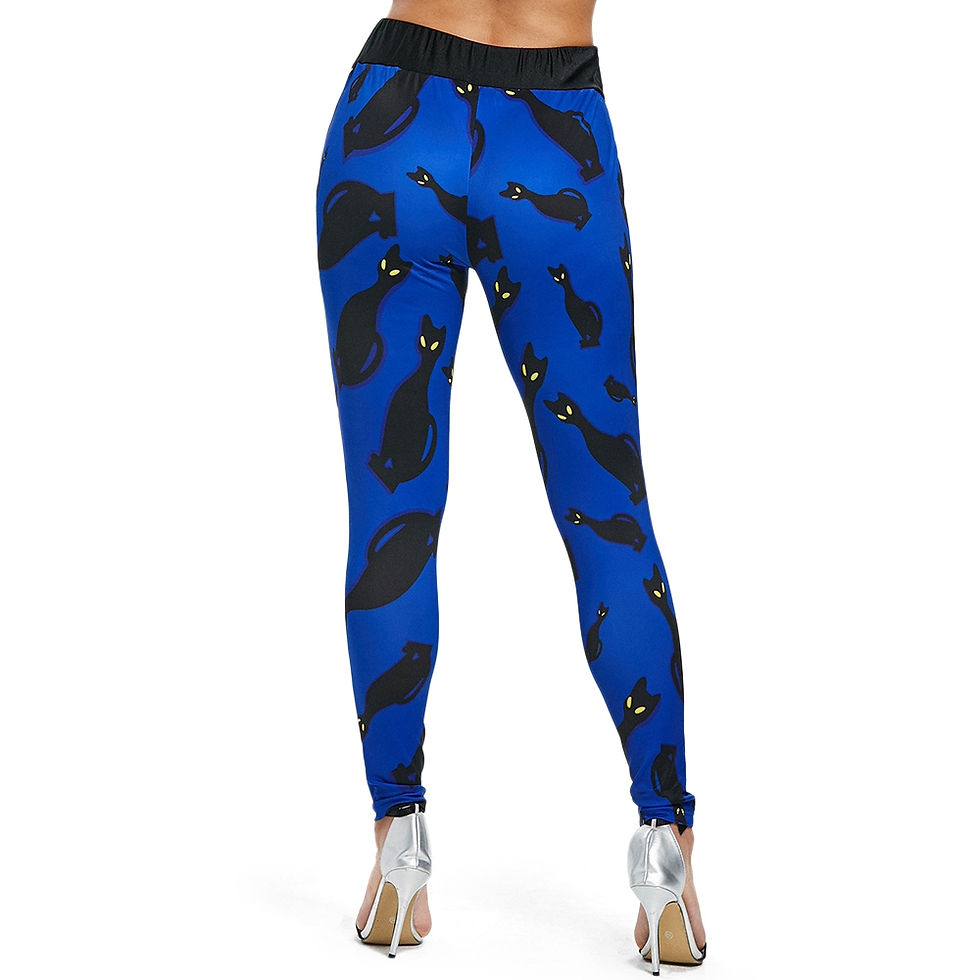 Thumbnail: Black Cats Print Elastic Waist Pants