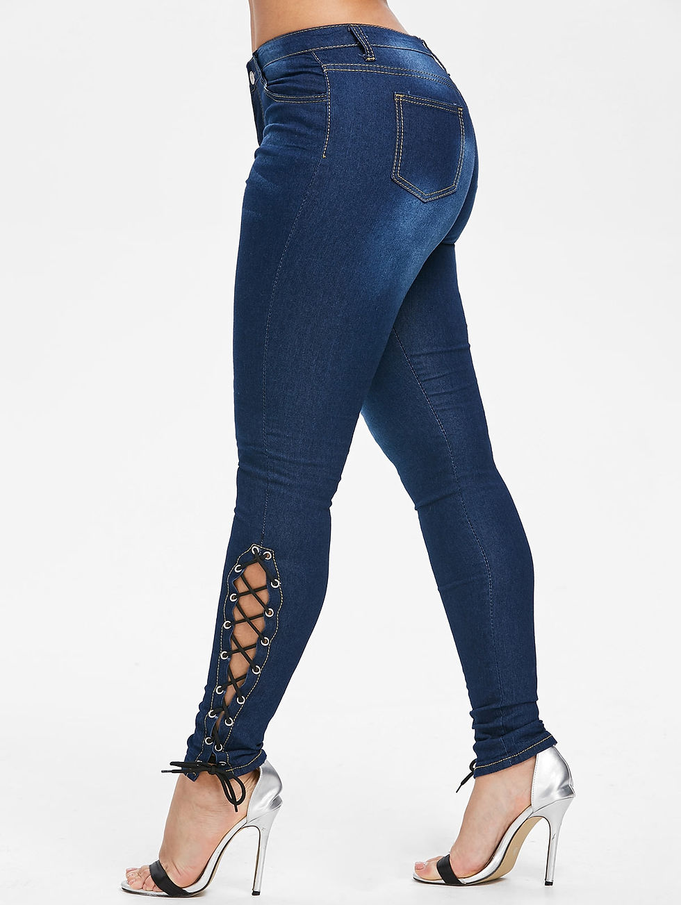 Thumbnail: High Waisted Side Lace Up Jeans