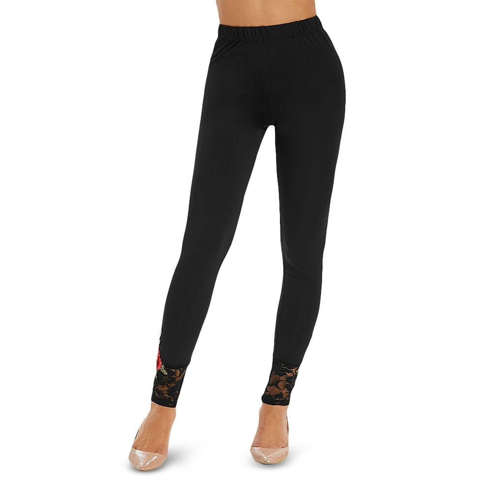 Thumbnail: High Waisted Flower Embroidered Lace Insert Leggings
