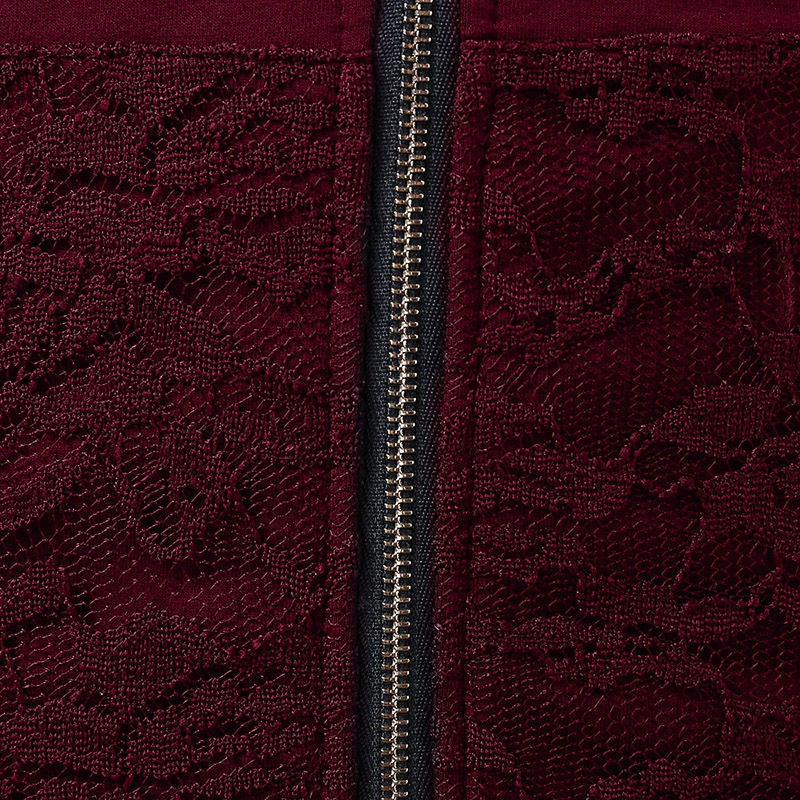 Thumbnail: Criss Cross Back Lace Insert Zipper Hoodie