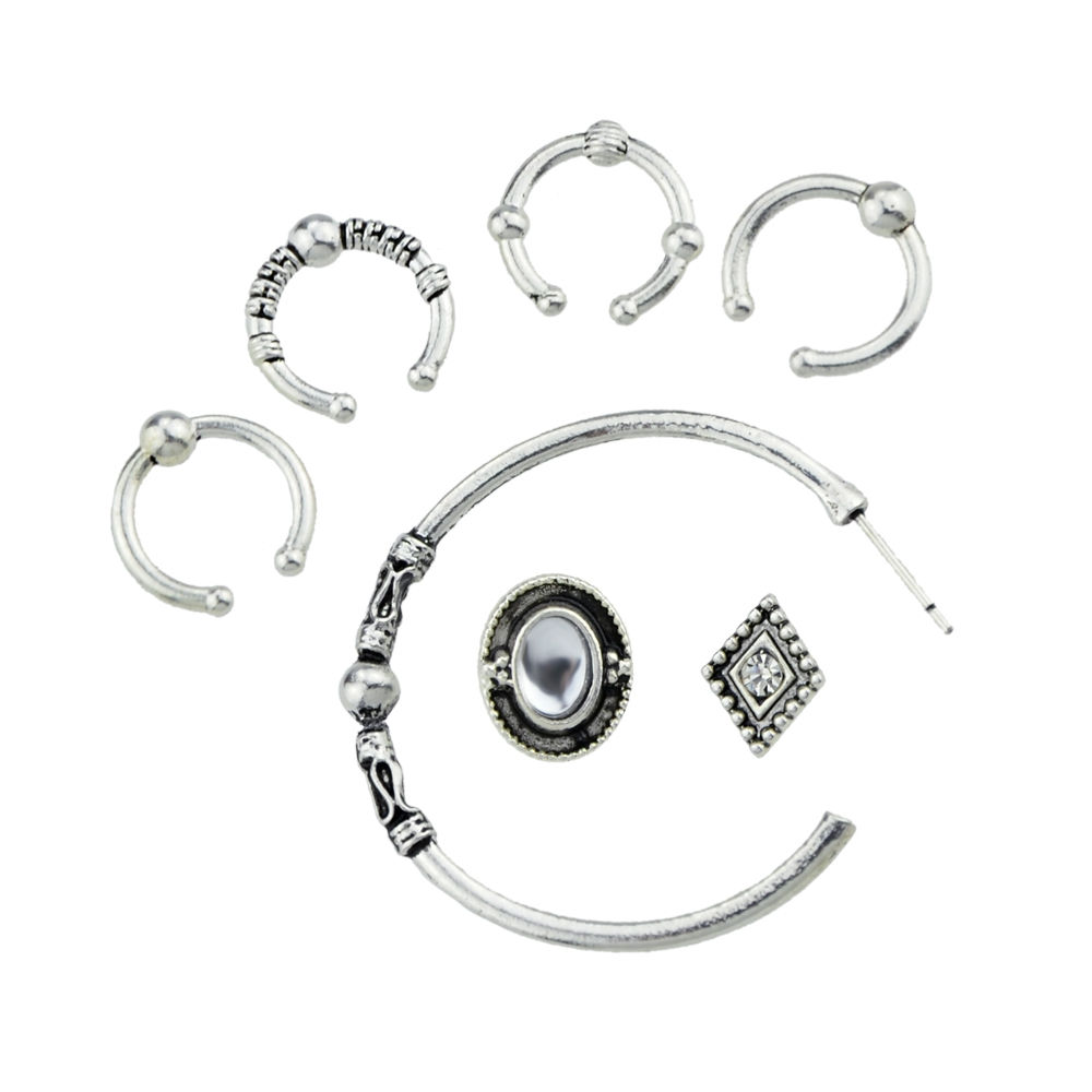 Antique Silver Color Ear Cuff Hoop Earrings 7Pcs/Set