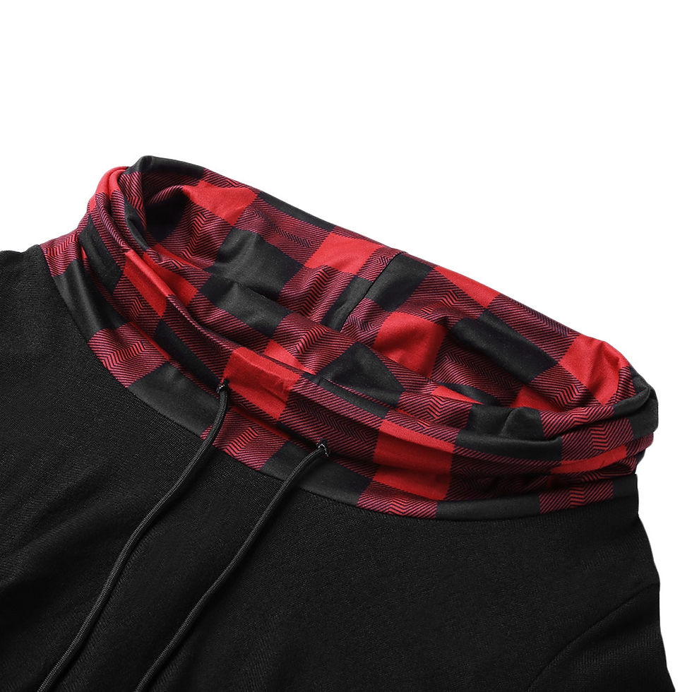 Thumbnail: Plaid Trim Cowl Neck Tunic Sweatshirt Dress - Black