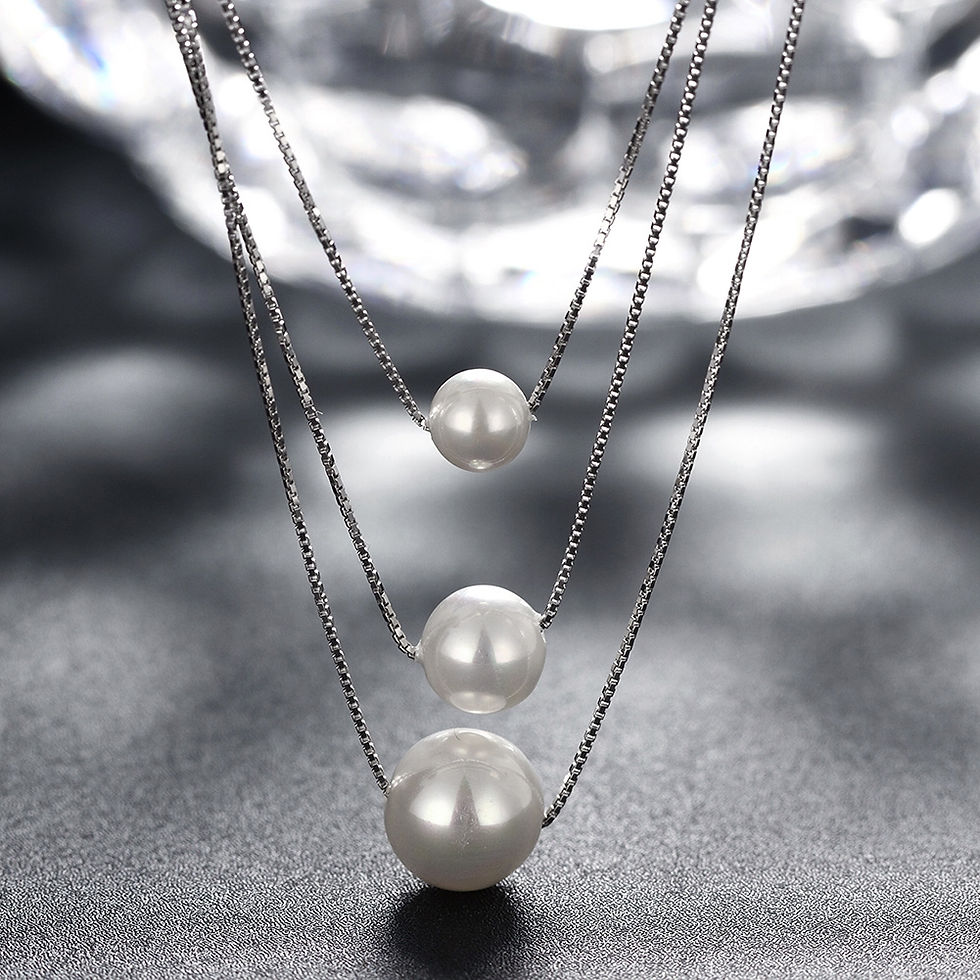 Thumbnail: 925 Sterling Silver Triple Pearl Necklace