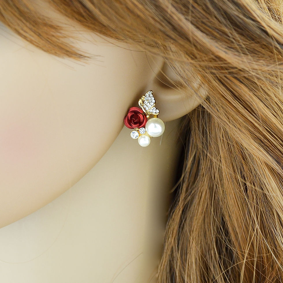 Thumbnail: Rhinestone Simulated-pearl and Flower Shape Flower Earrings