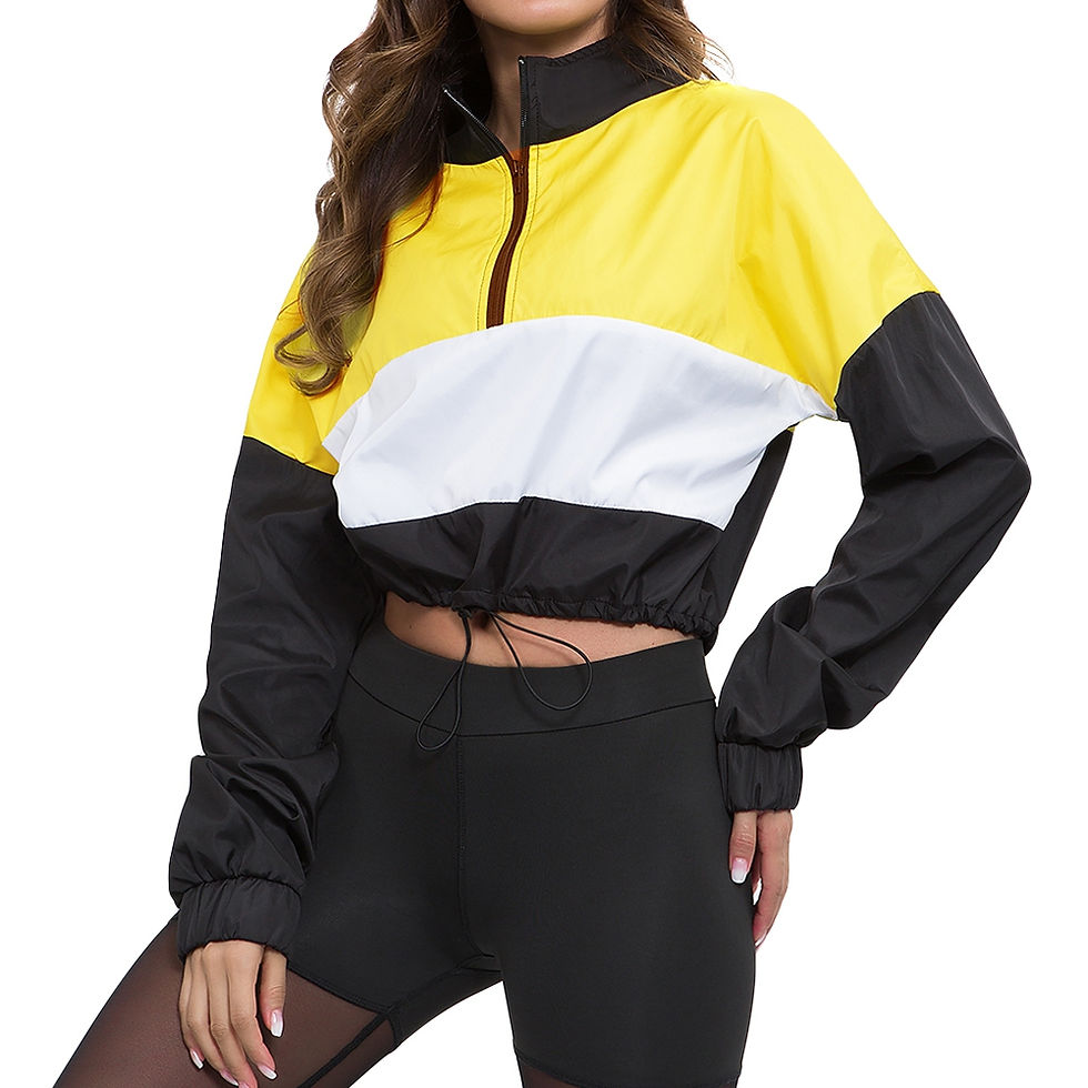 Thumbnail: Women Pullover Stand Collar Color Blocking Zipper Drawstring