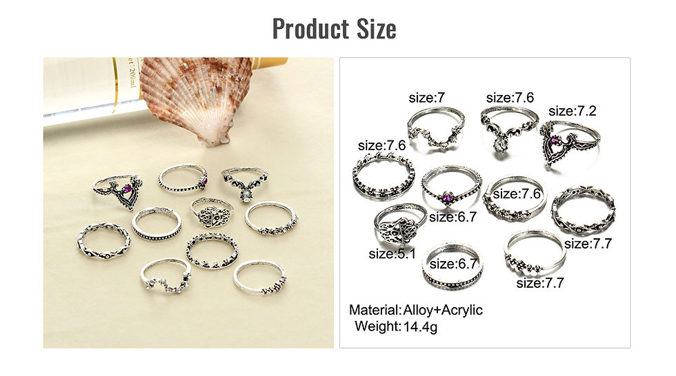 Thumbnail: 10pcs Women Fashion Ring set Antique Silver Plated Vintage Turquoise Stone Rings