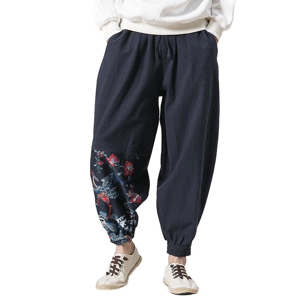 Thumbnail: Cotton Linen Chinoiserie Printed Jogger Pants