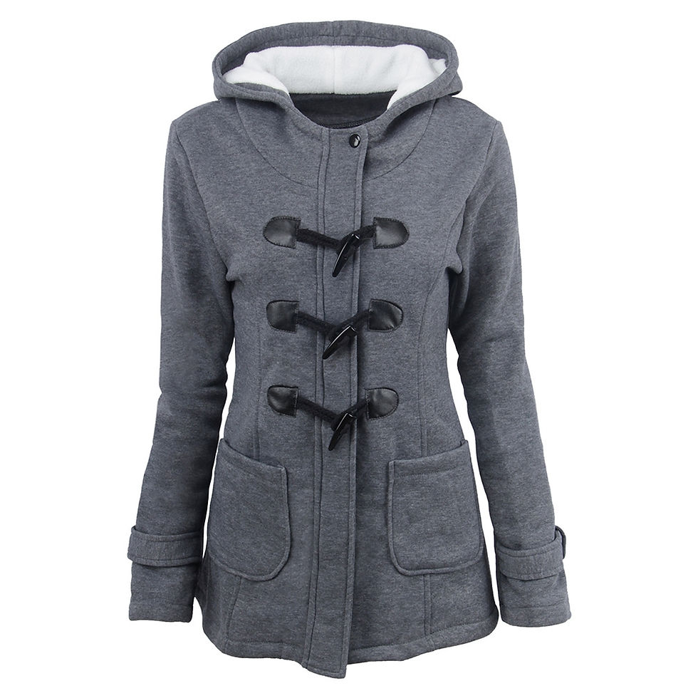 Thumbnail: Female Coat Thick Horn Button Hooded Cotton Blend Women Jacket