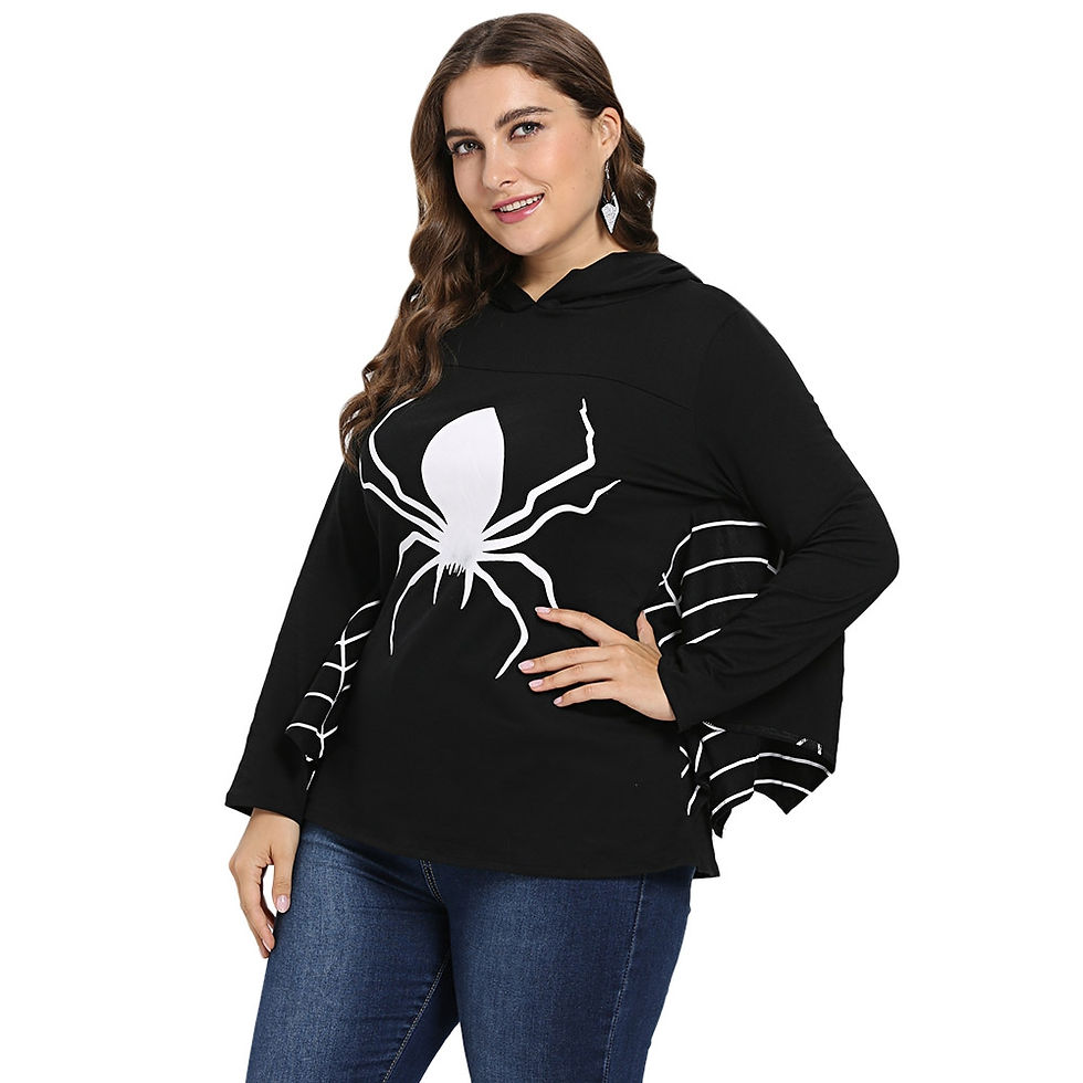 Thumbnail: Hooded Collar Long Batwing Sleeve Spider Web Print Halloween Women Hoodie