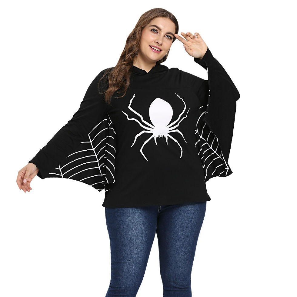 Thumbnail: Hooded Collar Long Batwing Sleeve Spider Web Print Halloween Women Hoodie