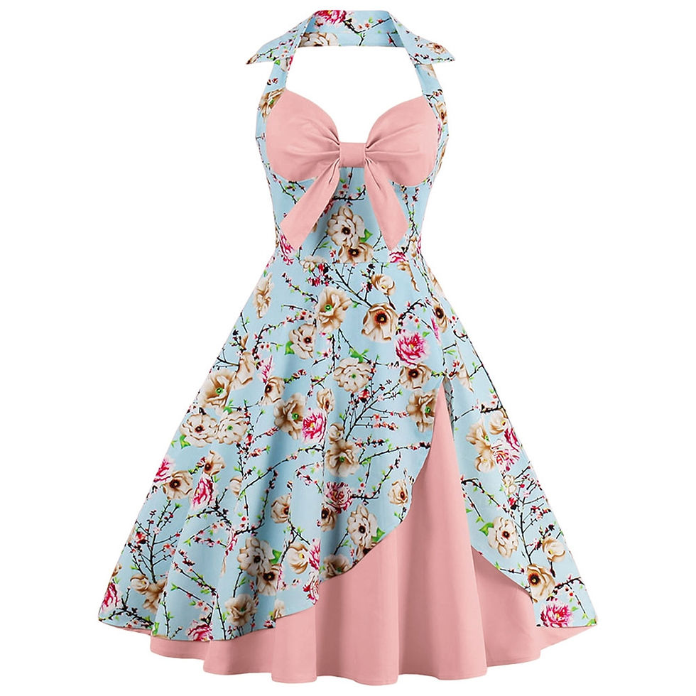 Thumbnail: Halter Neck Floral Pin Up A Line Dress