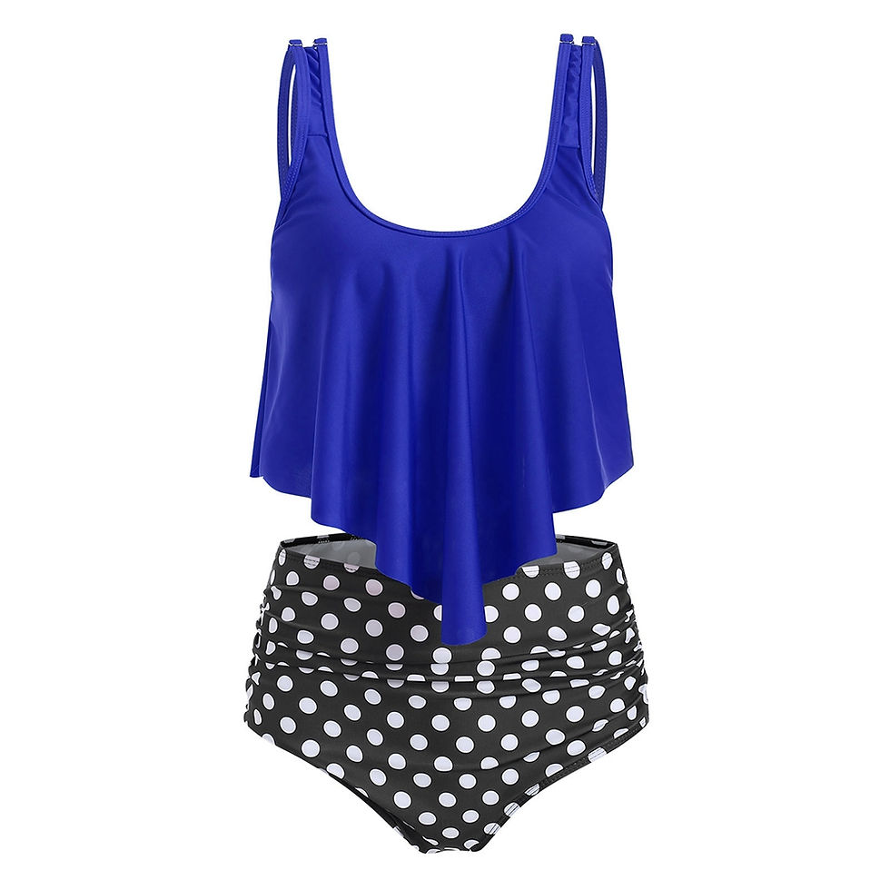 Thumbnail: U Neck Striped Overlay Padded Tankini Set - Color Collection 2