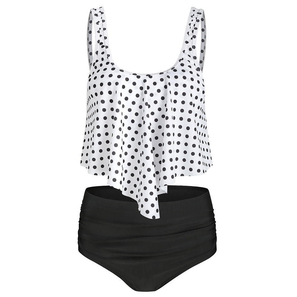 Thumbnail: U Neck Striped Overlay Padded Tankini Set - Color Collection 1