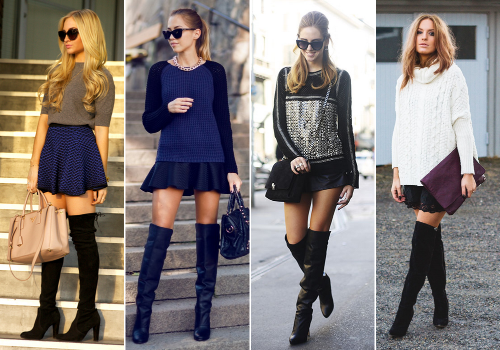 bota over the knee com saia