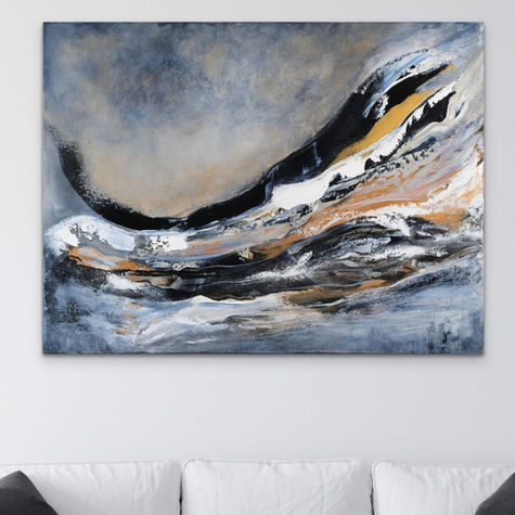 abstract whale, seascape, wave painting, japanese influence, gestural painting, large acrylic painting
