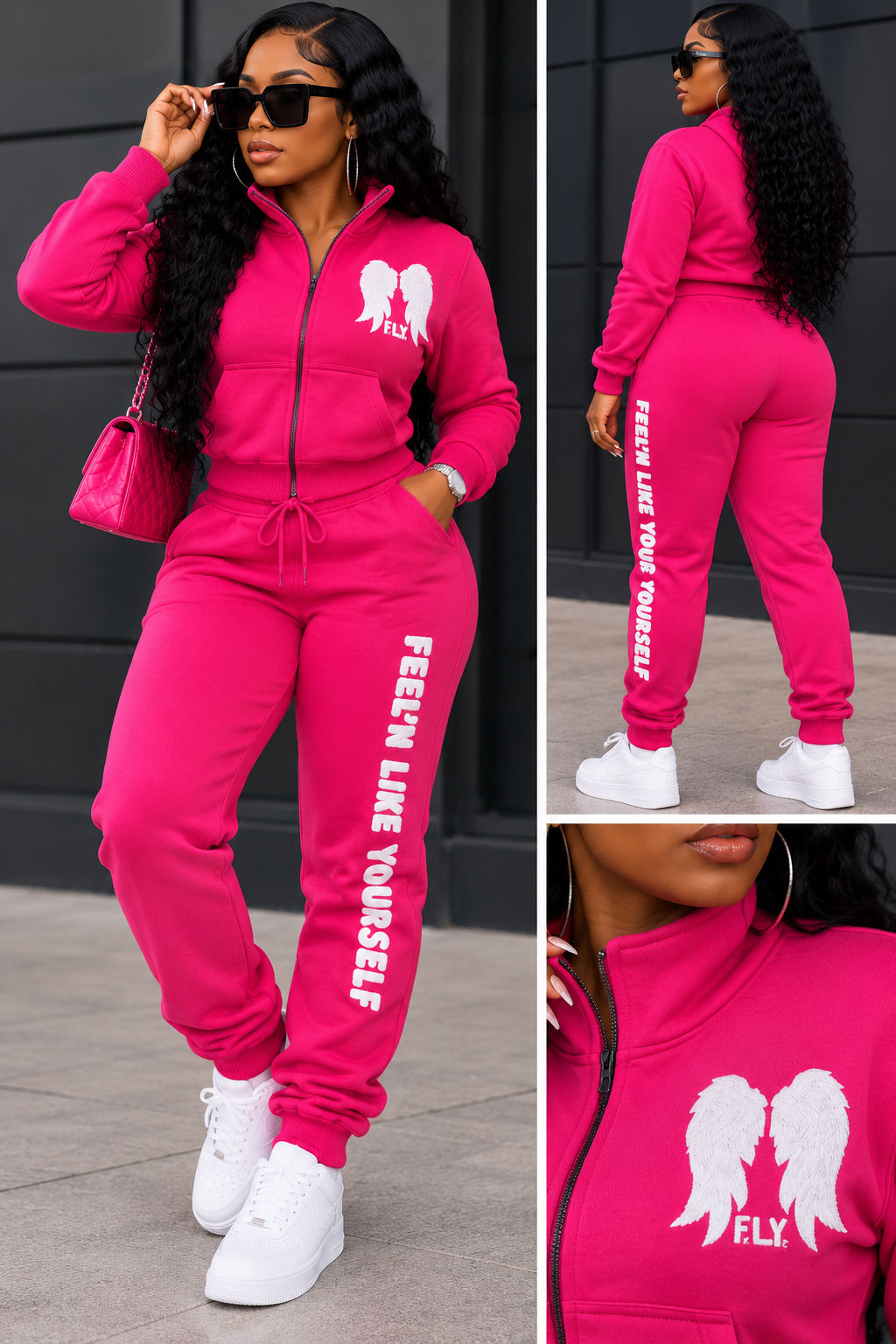 Women's Feel'N Pretty N Pink Cropped Top Sweatsuit