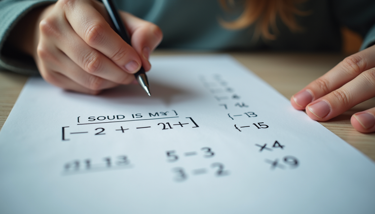 Close-up view of a student reading a math word problem on paper