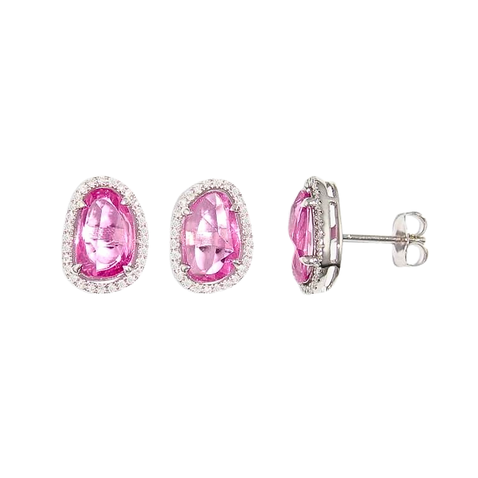 Thumbnail: 18KW Gold Pink Sapphire Diamond Earrings
